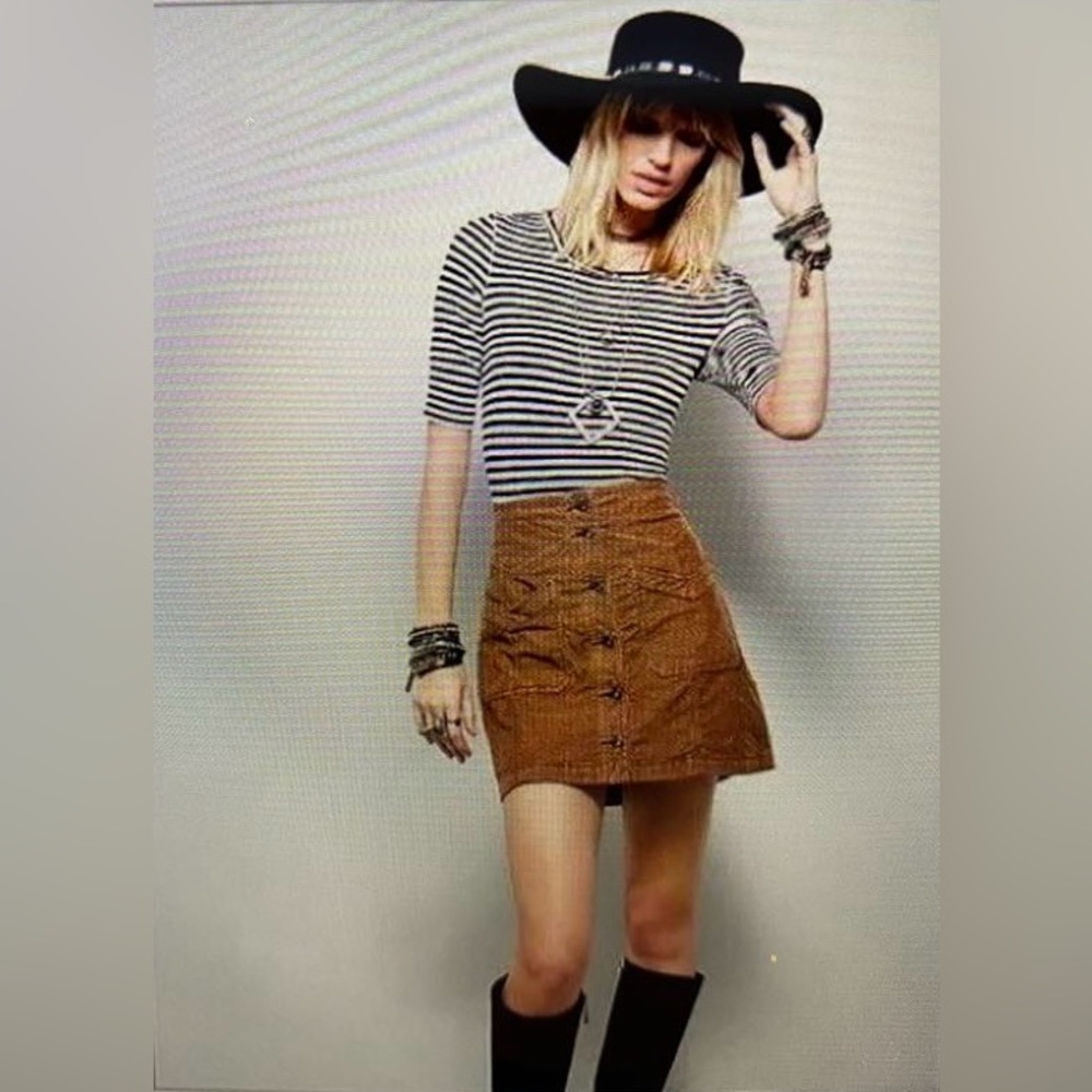 Free People Striped Leader of the Pack Tee Ivory Black Breton Stripe size S
